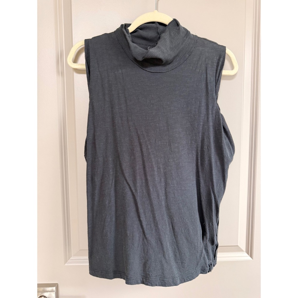 We The Free Free People Women Medium Gray Sleeveless Turtleneck Distressed Top